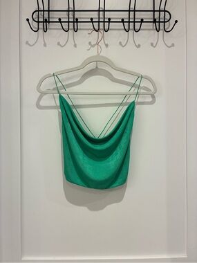 Green Draped Cowl Neck Spaghetti Strap Tank Top from Holly Molly